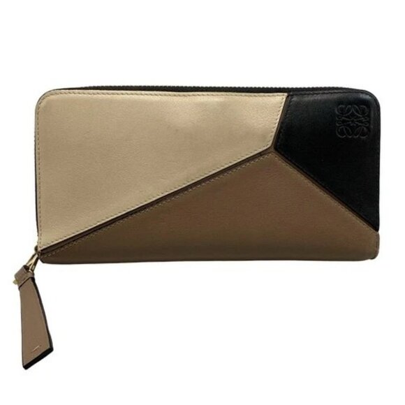 LOEWE Handbags - LOEWE Puzzle Zip Around Wallet 122N89UF13 Light Beige Brown Black Calf Skin -
